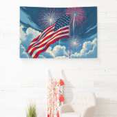 Patriottische Amerikaanse Vlag met Vuurwerk - 4 ju Spandoek (Insitu)
