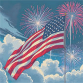 Patriottische Amerikaanse Vlag met Vuurwerk - 4 ju Sticker (Voorkant)