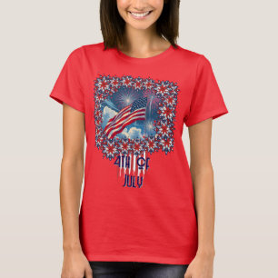 Patriottische Amerikaanse Vlag met Vuurwerk - 4 ju T-shirt