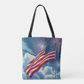 Patriottische Amerikaanse Vlag met Vuurwerk - 4 ju Tote Bag (Achterkant)