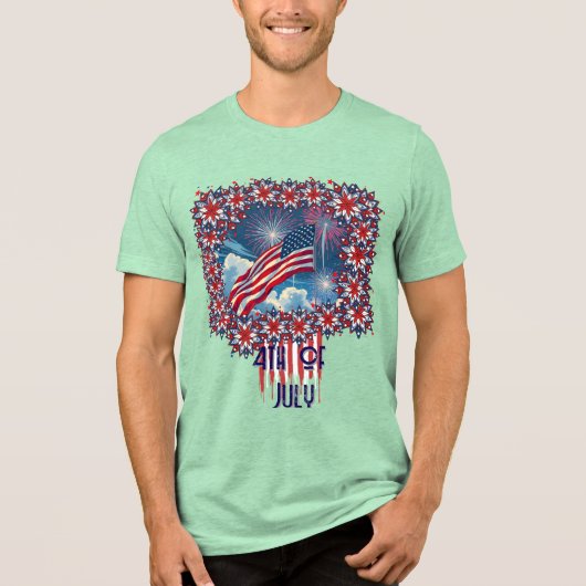 Patriottische Amerikaanse Vlag met Vuurwerk - 4 ju Tri-Blend Shirt (Voorkant)