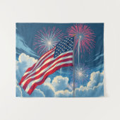 Patriottische Amerikaanse Vlag met Vuurwerk - 4 ju Wandkleed (Voorkant (horizontaal))
