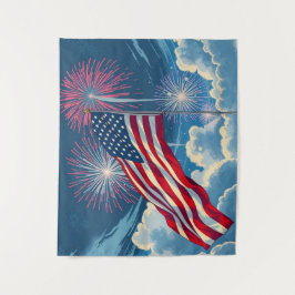 Patriottische Amerikaanse Vlag met Vuurwerk - 4 ju Wandkleed