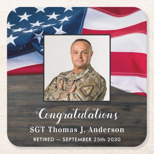 Patriottische Amerikaanse vlag Militaire Pensioen Kartonnen Onderzetters (Voorkant)