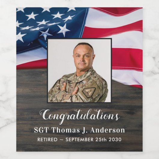 Patriottische Amerikaanse vlag Militaire Pensioen Wijn Etiket (Enkel label)