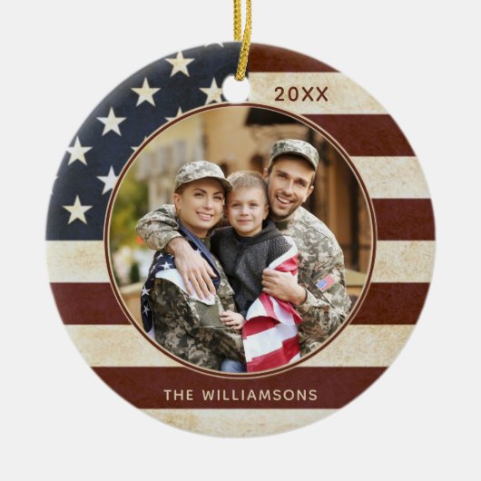 Patriottische  Amerikaanse vlag Naam foto Keramisch Ornament (Voorkant)