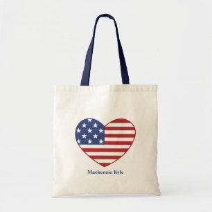 Patriottische Amerikaanse vlag Naam van heart Mono Tote Bag
