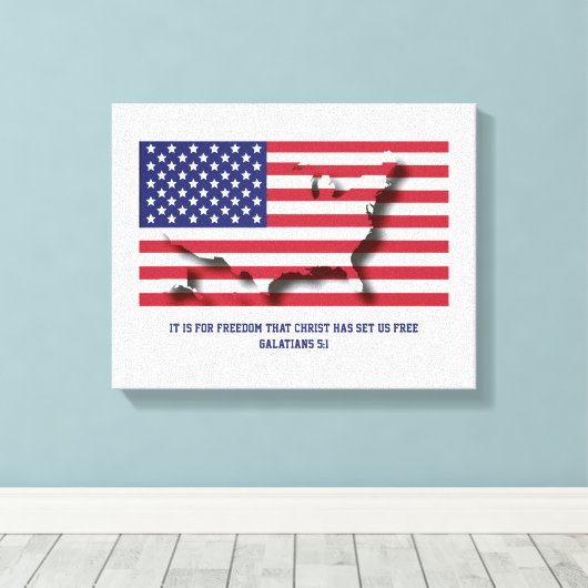 Patriottische Amerikaanse vlag op 4 juli Canvas Afdruk (Insitu (Houten vloer))