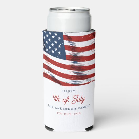 Patriottische Amerikaanse vlag op 4 juli Seltzer Blikjeskoeler (Seltzer Achterkant)