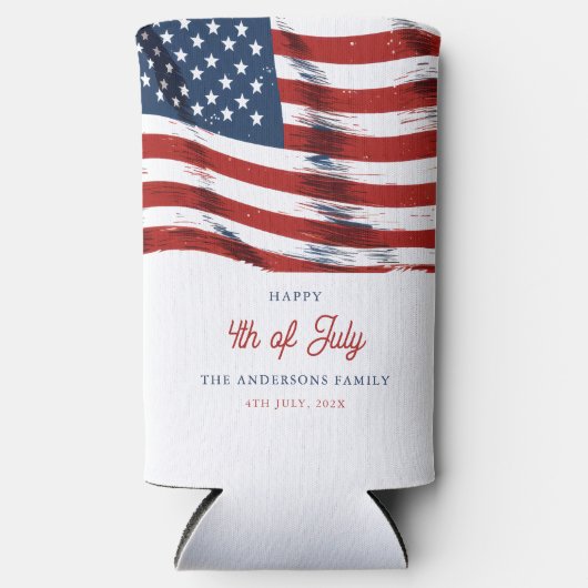 Patriottische Amerikaanse vlag op 4 juli Seltzer Blikjeskoeler (Voorkant)