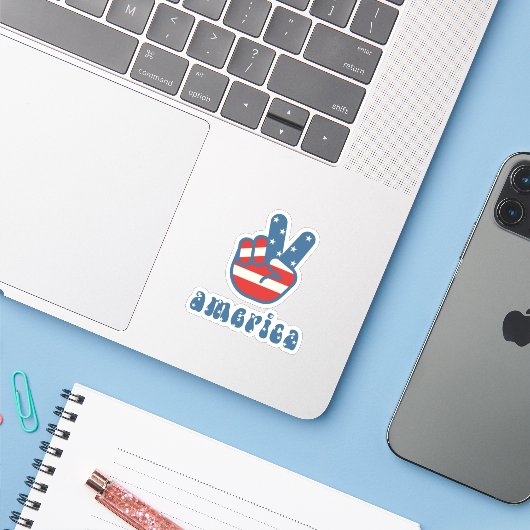 Patriottische Amerikaanse vlag op 4 juli Sticker (Laptop met iPhone)