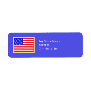 Patriottische Amerikaanse vlag op blauw Etiket