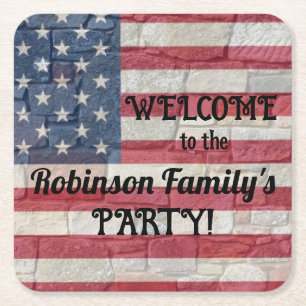 Patriottische Amerikaanse vlag op stenen muur kall Kartonnen Onderzetters