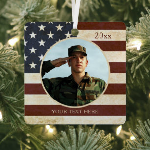Patriottische  Amerikaanse vlag Persoonlijke foto Metalen Ornament