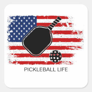 Patriottische Amerikaanse vlag Pickleball op perso Vierkante Sticker