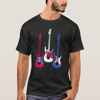 Patriottische Amerikaanse Vlag Rood Gitaar Witte G T-shirt
