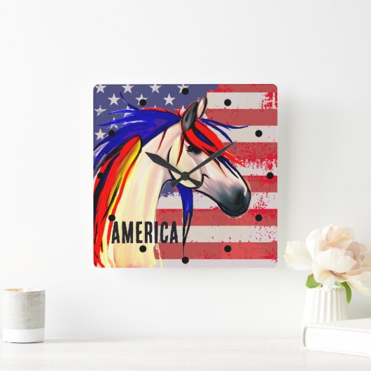 Patriottische Amerikaanse vlag Rood Wit en Blauw P Vierkante Klok (Huis)