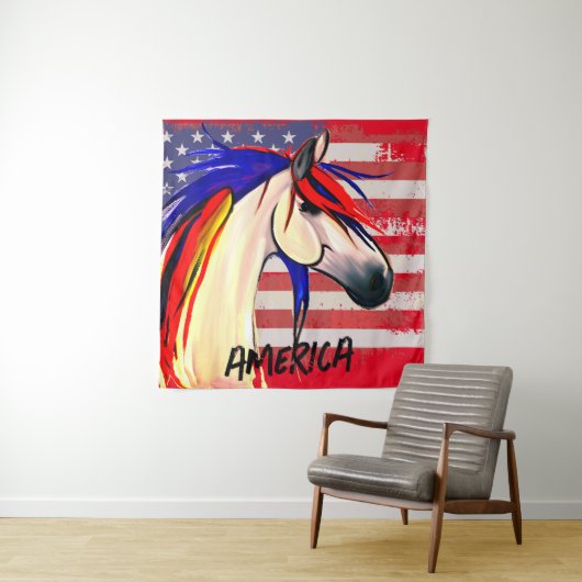 Patriottische Amerikaanse vlag Rood Wit en Blauw P Wandkleed (In situ)