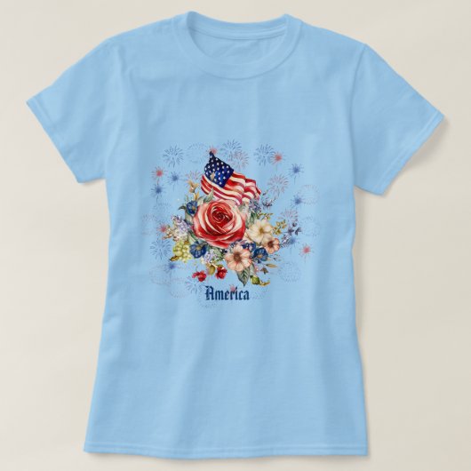 Patriottische Amerikaanse vlag Roos Vrouwen T-shir T-shirt (Design voorkant)