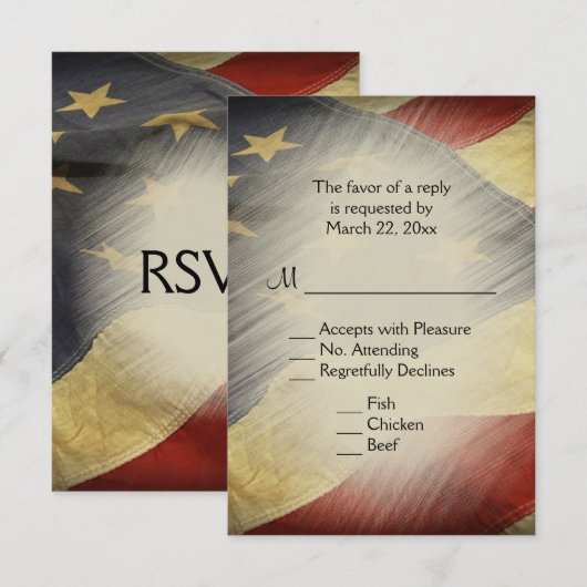 Patriottische Amerikaanse vlag RSVP met menuopties Kaartje (Voorkant / Achterkant)