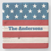 Patriottische Amerikaanse Vlag Rustiek Hout Juli 4 Stenen Onderzetter (Voorkant)