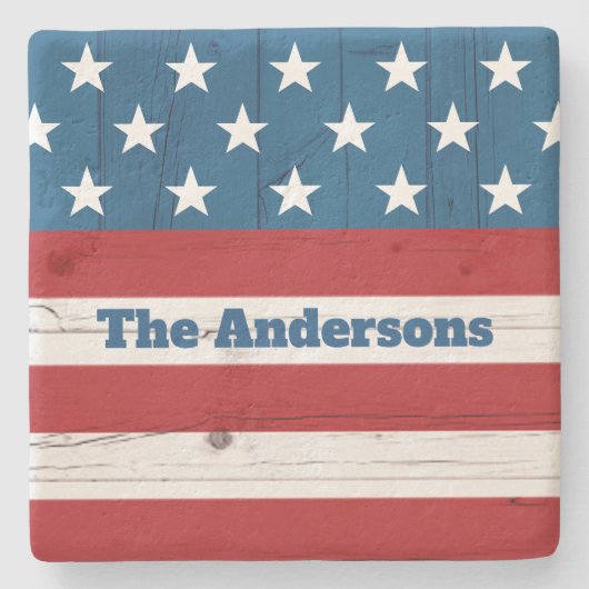 Patriottische Amerikaanse Vlag Rustiek Hout Juli 4 Stenen Onderzetter (Voorkant)