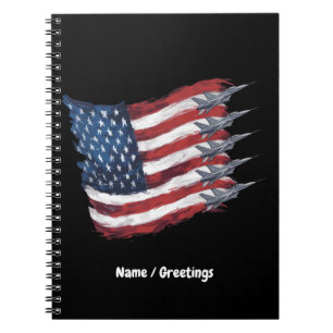 Patriottische Amerikaanse vlag straaljagers 4 juli Notitieboek