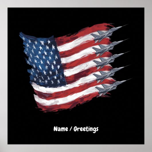 Patriottische Amerikaanse vlag straaljagers 4 juli Poster (Voorkant)
