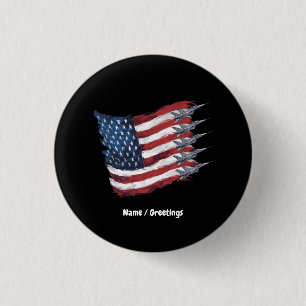 Patriottische Amerikaanse vlag straaljagers 4 juli Ronde Button 3,2 Cm