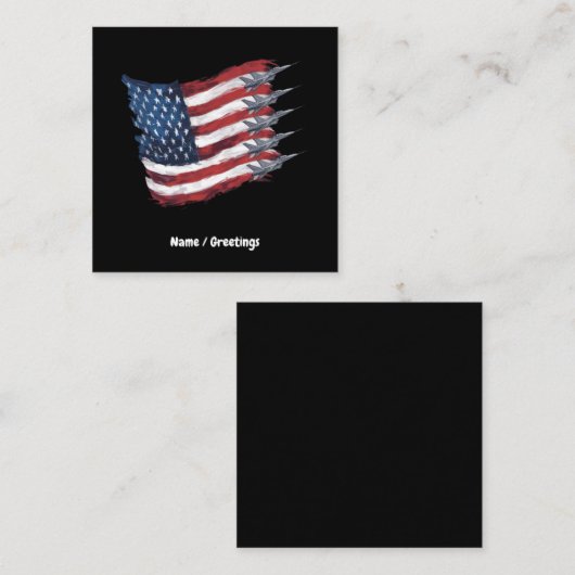 Patriottische Amerikaanse vlag straaljagers 4 juli Vierkante Visitekaartje (Voorkant / Achterkant)