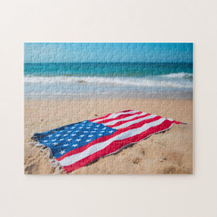 Patriottische Amerikaanse Vlag Strandtowel op het  Legpuzzel