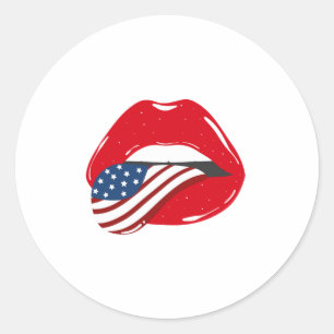 Patriottische Amerikaanse Vlag Tong Uit Lippen Ronde Sticker