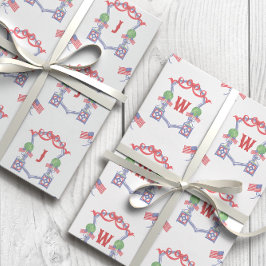 Patriottische Amerikaanse vlag Topiary Monogram Cr Inpakpapier Vel