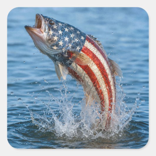 Patriottische Amerikaanse Vlag Vis Vierkante Sticker (Voorkant)