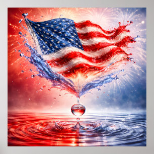 Patriottische Amerikaanse Vlag Vloeistof Spatwater Poster