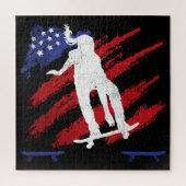 Patriottische Amerikaanse vlag Vrouwenskateboarden Legpuzzel (Verticaal)