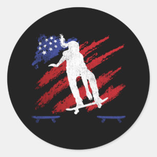 Patriottische Amerikaanse vlag Vrouwenskateboarden Ronde Sticker