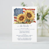 Patriottische Amerikaanse Vlag Zonnebloem Bruiloft Informatiekaartje (Staand voorkant)