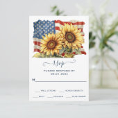 Patriottische Amerikaanse vlag Zonnebloem Bruiloft RSVP Kaartje (Staand voorkant)