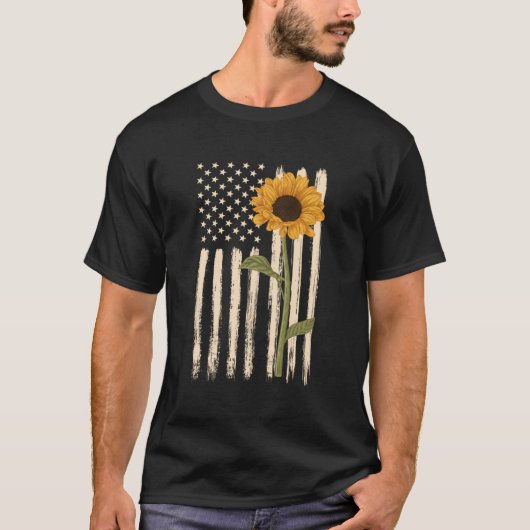 Patriottische Amerikaanse vlag Zonnebloem Casual G T-shirt (Voorkant)