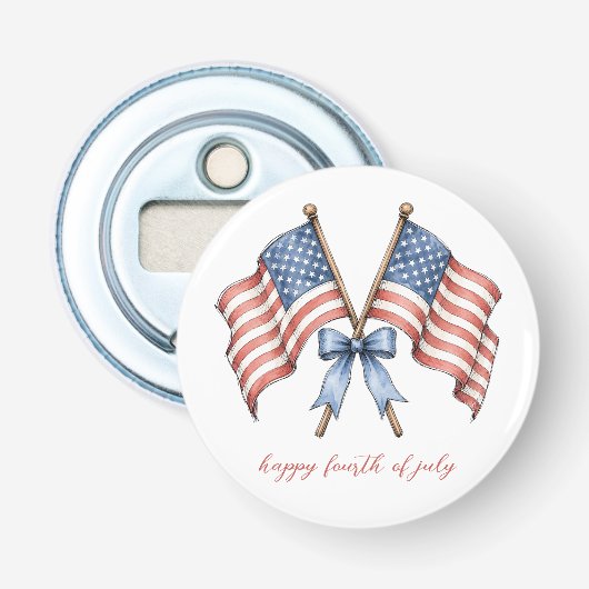 Patriottische Amerikaanse vlaggen Vierde Juli Button Flesopener (Voorkant)
