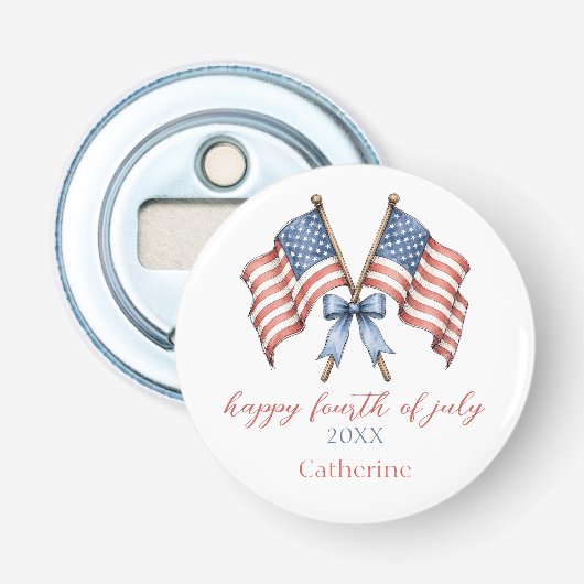 Patriottische Amerikaanse vlaggen Vierde Juli-vaka Button Flesopener (Voorkant)