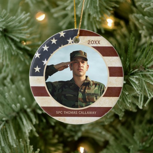 Patriottische  Amerikaanse vlaggenfoto Keramisch Ornament (Boom)