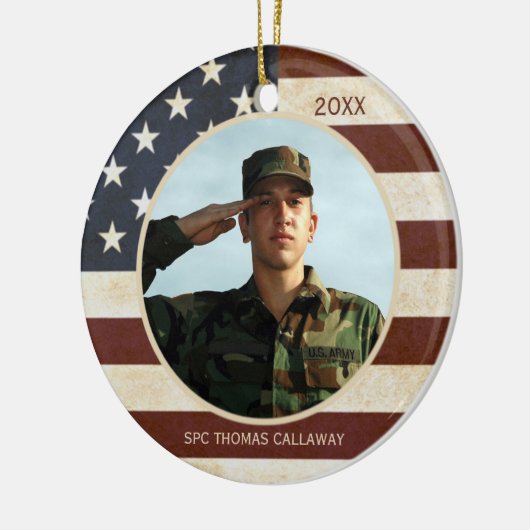 Patriottische  Amerikaanse vlaggenfoto Keramisch Ornament (Links)