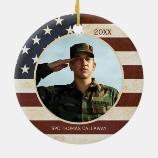 Patriottische  Amerikaanse vlaggenfoto Keramisch Ornament (Achterkant)