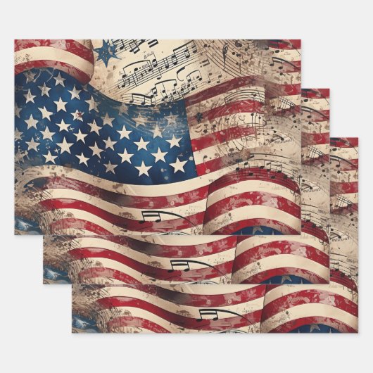 Patriottische Amerikaanse Vlaggenmuziek Inpakpapier Vel (Set)