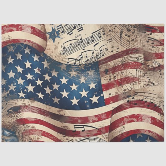  Patriottische Amerikaanse Vlaggenmuziek Tissuepapier (Voorkant)