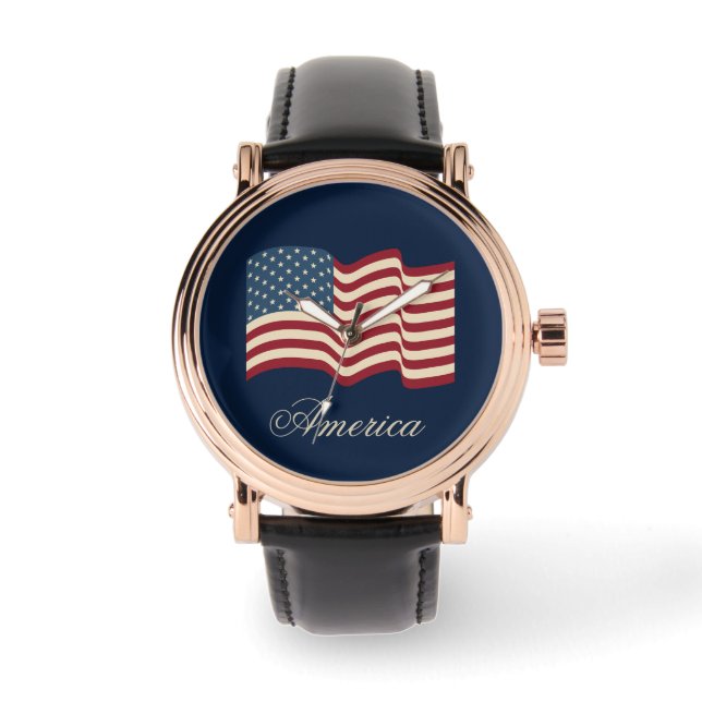 Patriottische Amerikaanse vlaggetjes Mannen bekijk Horloge (Voorkant)