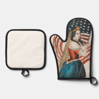 Patriottische Amerikaanse vrouw | Amerikaanse vlag Ovenwant & Pannenlap Set