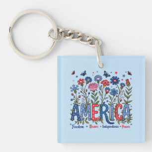 Patriottische Amerikaanse Wilde Bloemen Vier Juli  Sleutelhanger